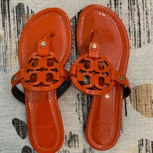Orange patent leather Tory Burch sandals